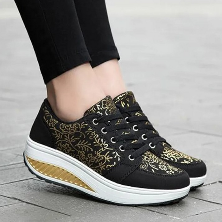 Lederen orthopedische dames sneakers met bloemenprint