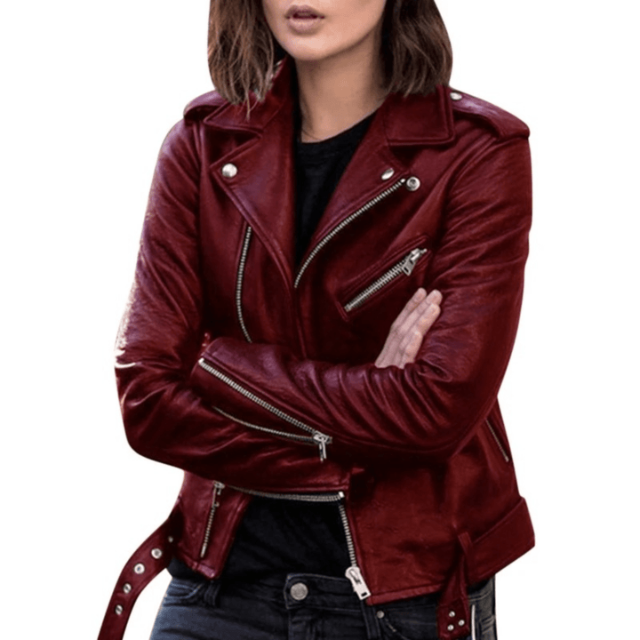 Leren Slim Fit Bikerjack voor Dames – Stoer Model met Ritsen voor Herfst en Casual