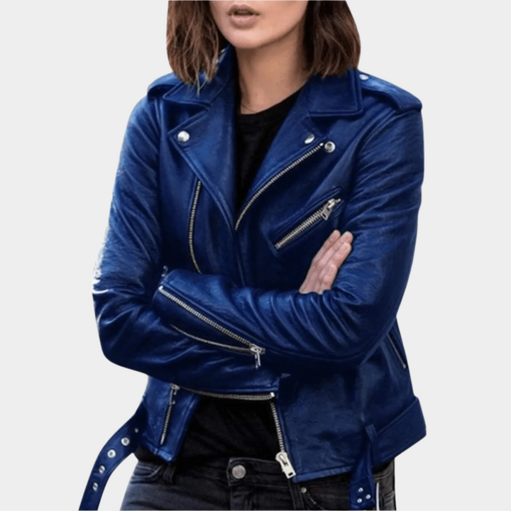 Leren Slim Fit Bikerjack voor Dames – Stoer Model met Ritsen voor Herfst en Casual