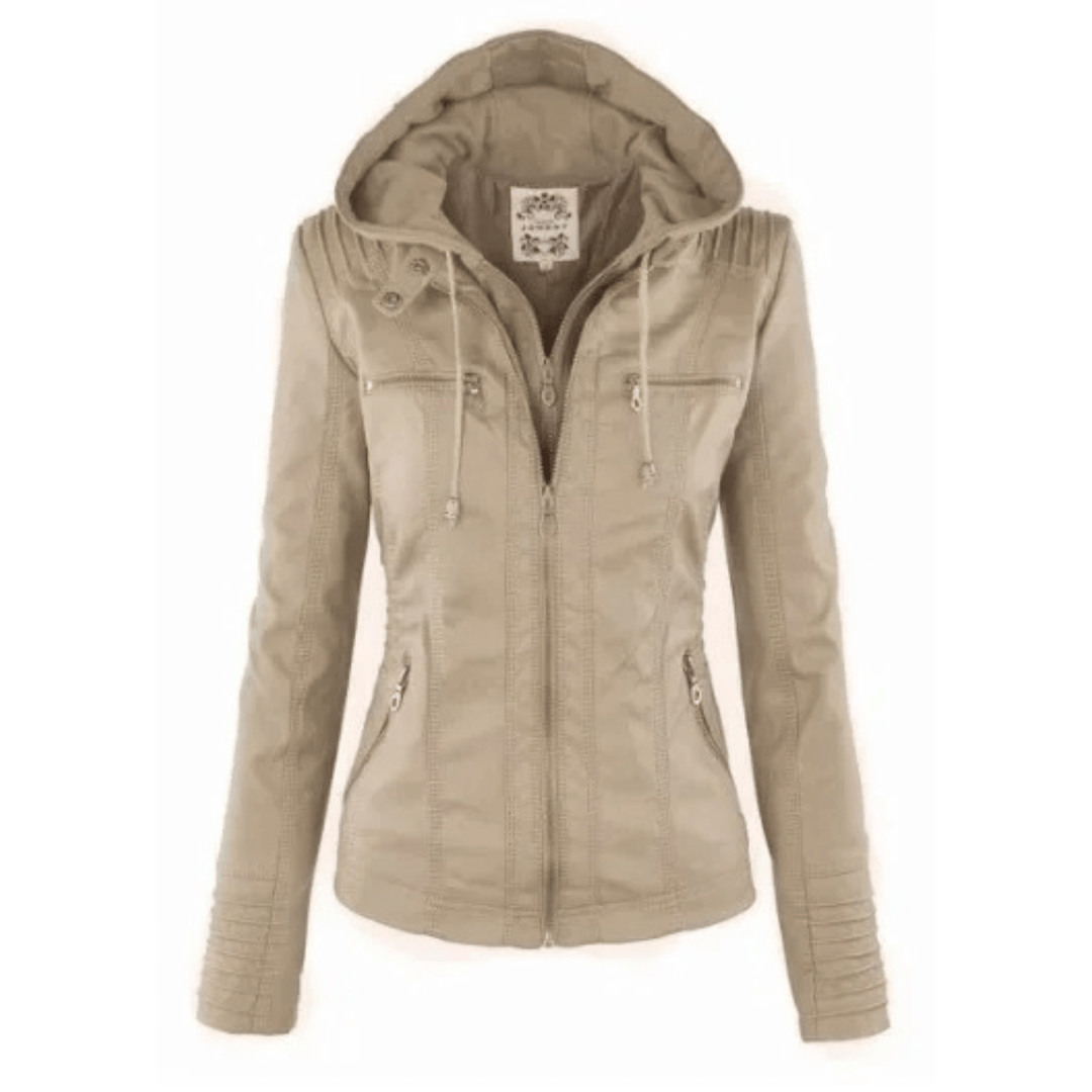 Leren jack met capuchon slim fit dames – Warm Tussenjack voor Dames, Herfst en Winter