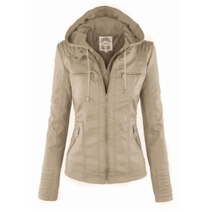 Leren jack met capuchon slim fit dames – Warm Tussenjack voor Dames, Herfst en Winter