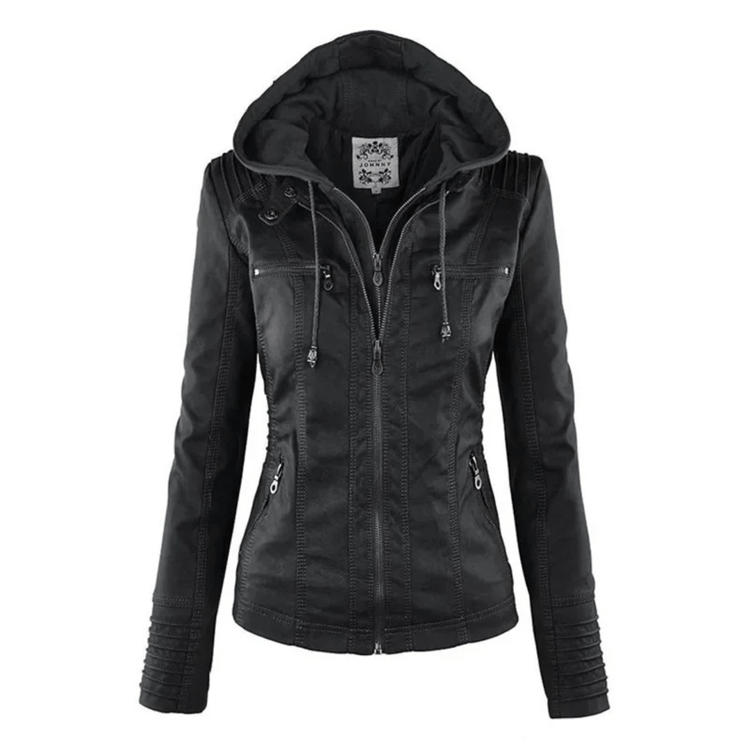 Leren jack met capuchon slim fit dames – Warm Tussenjack voor Dames, Herfst en Winter
