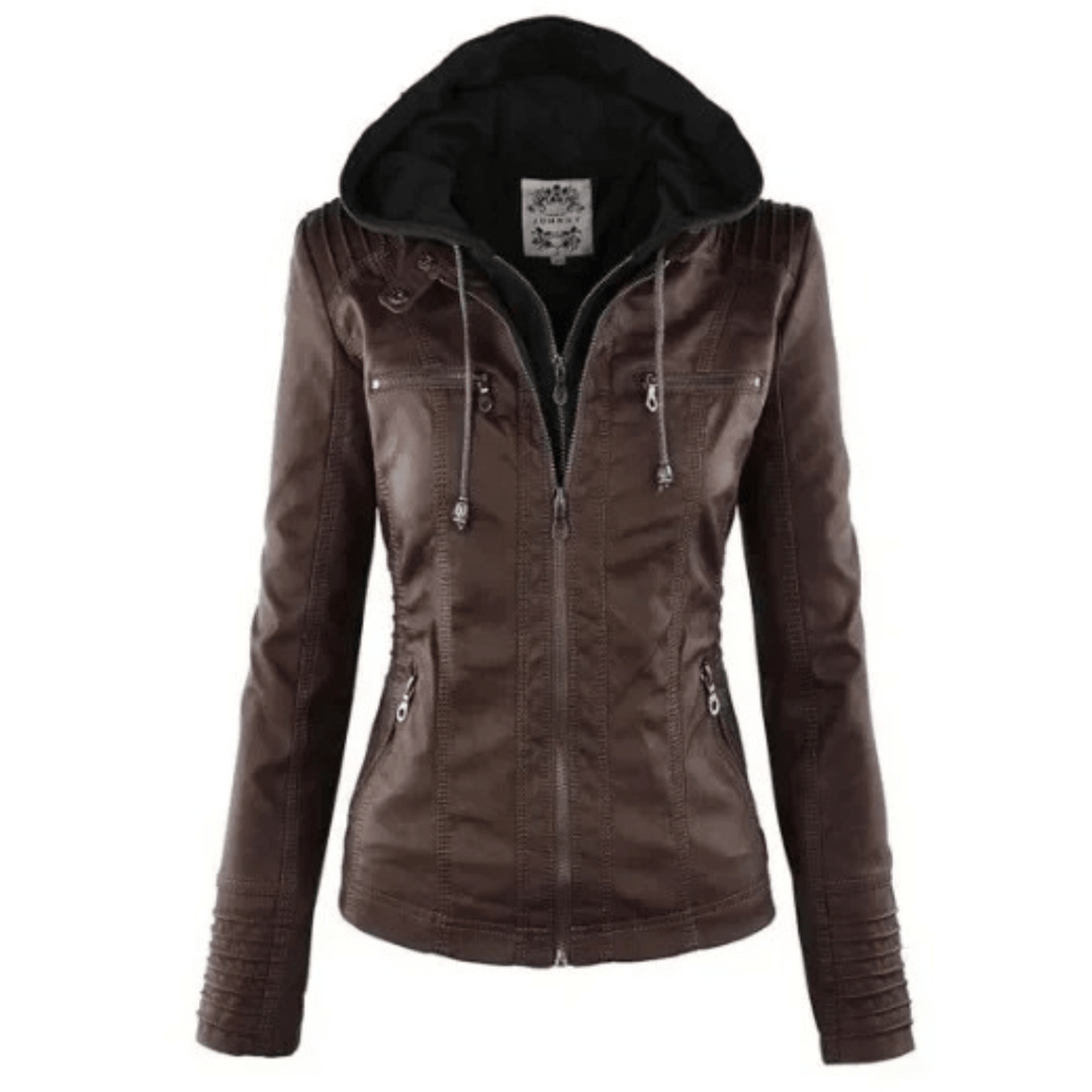 Leren jack met capuchon slim fit dames – Warm Tussenjack voor Dames, Herfst en Winter