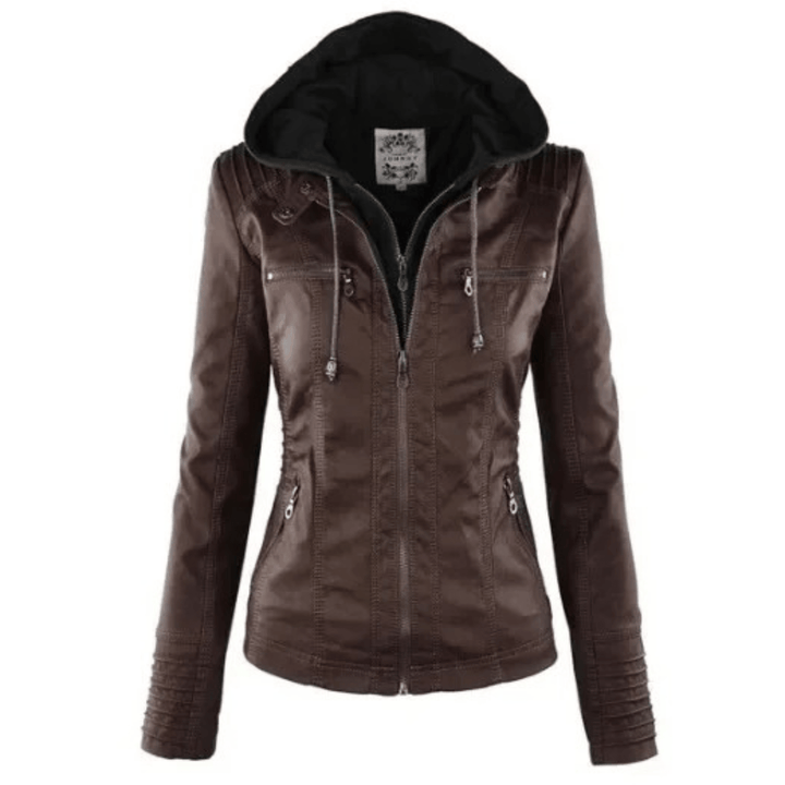 Leren jack met capuchon slim fit dames – Warm Tussenjack voor Dames, Herfst en Winter