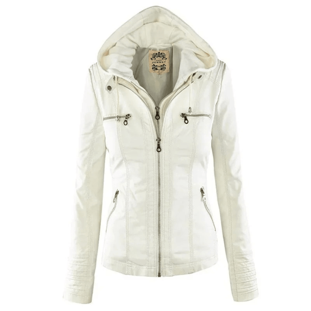 Leren jack met capuchon slim fit dames – Warm Tussenjack voor Dames, Herfst en Winter