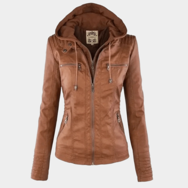 Leren jack met capuchon slim fit dames – Warm Tussenjack voor Dames, Herfst en Winter