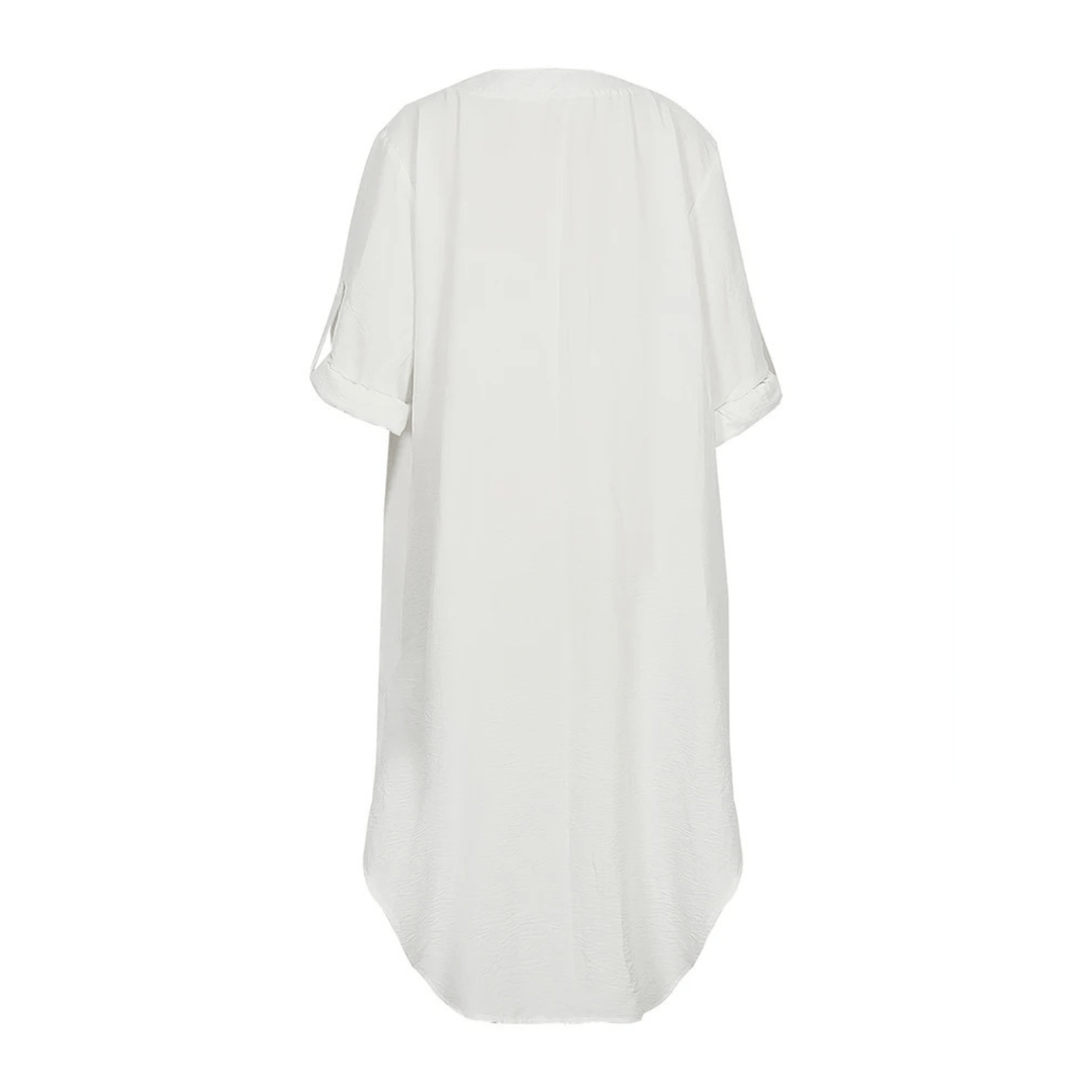 Luchtige Dames Overhemdjurk – Casual Zomerjurk met Knoopsluiting & Opgerolde Mouwen