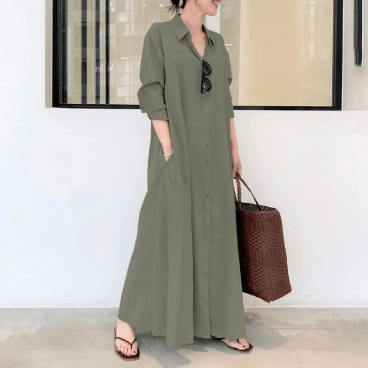 Maxi Overhemdjurk met Lange Mouwen voor Dames – Casual Zomerjurk met Zakken