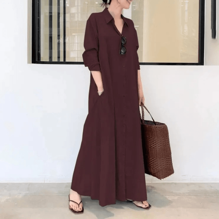 Maxi Overhemdjurk met Lange Mouwen voor Dames – Casual Zomerjurk met Zakken