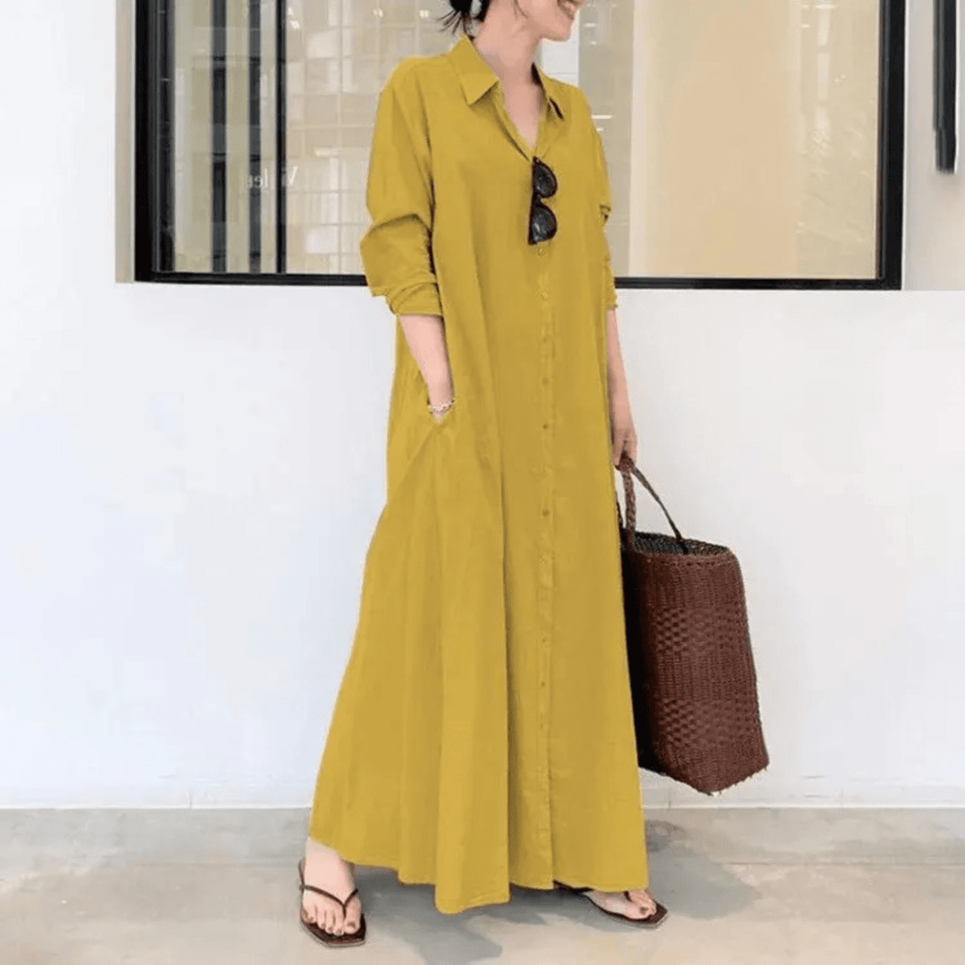 Maxi Overhemdjurk met Lange Mouwen voor Dames – Casual Zomerjurk met Zakken