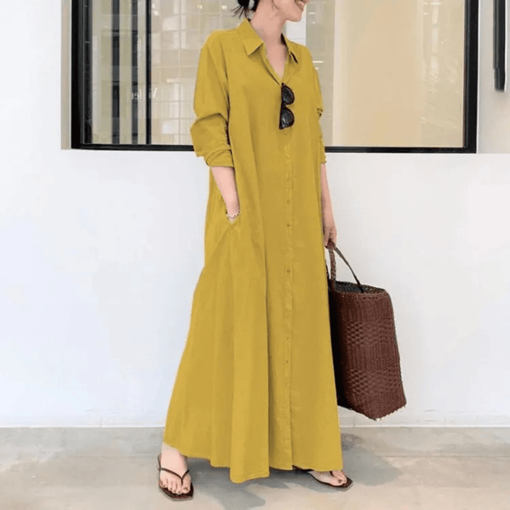 Maxi Overhemdjurk met Lange Mouwen voor Dames – Casual Zomerjurk met Zakken