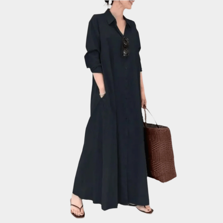 Maxi Overhemdjurk met Lange Mouwen voor Dames – Casual Zomerjurk met Zakken