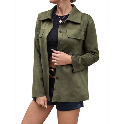 Militaire stijl groene turn kraag met knoop dames zomerjas