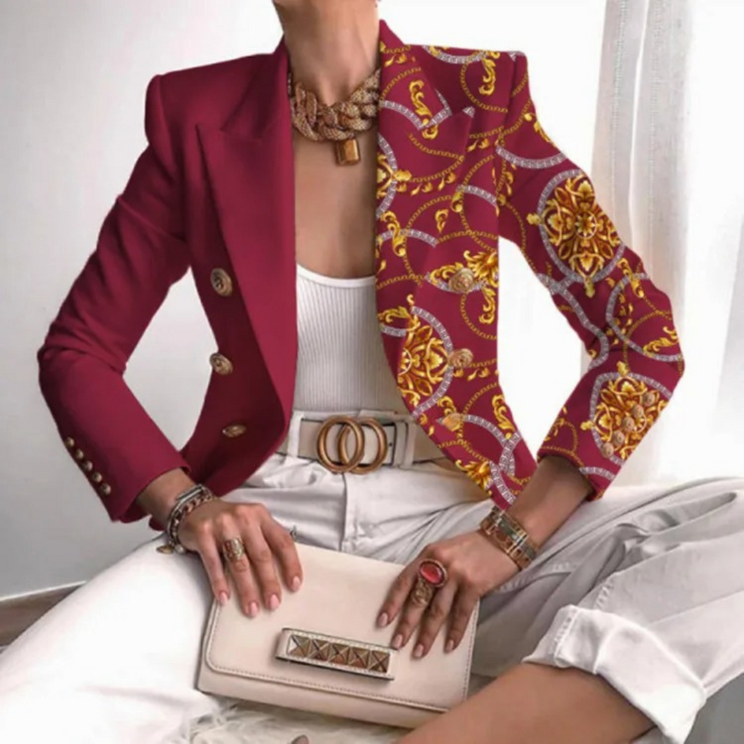 Modeprint dubbelrijige dames blazer revers lange mouw