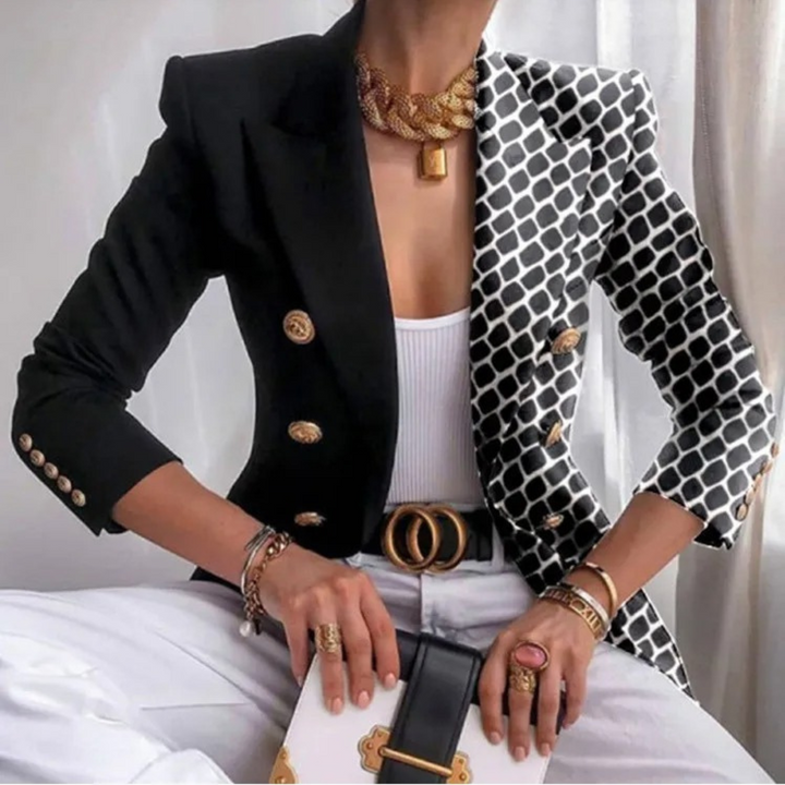 Modeprint dubbelrijige dames blazer revers lange mouw