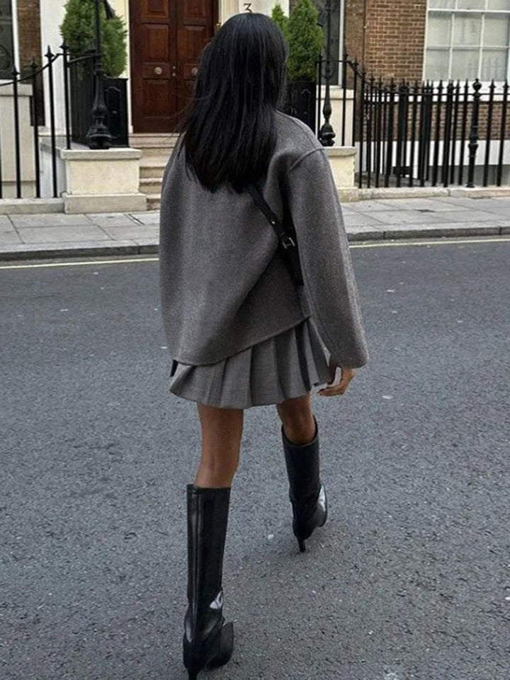 Oversized Dames Mantel – Korte Winterjas met Dubbele Rij Knopen, Trendy en Stijlvol