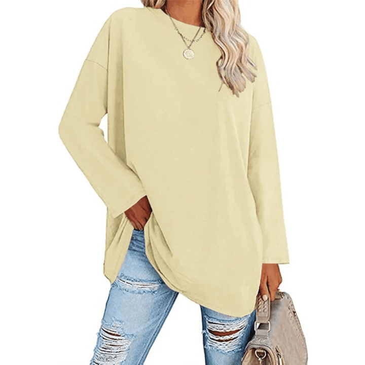 Oversized Dames Shirt – Losse Lange Top met Ronde Hals voor Lente en Dagelijks Gebruik