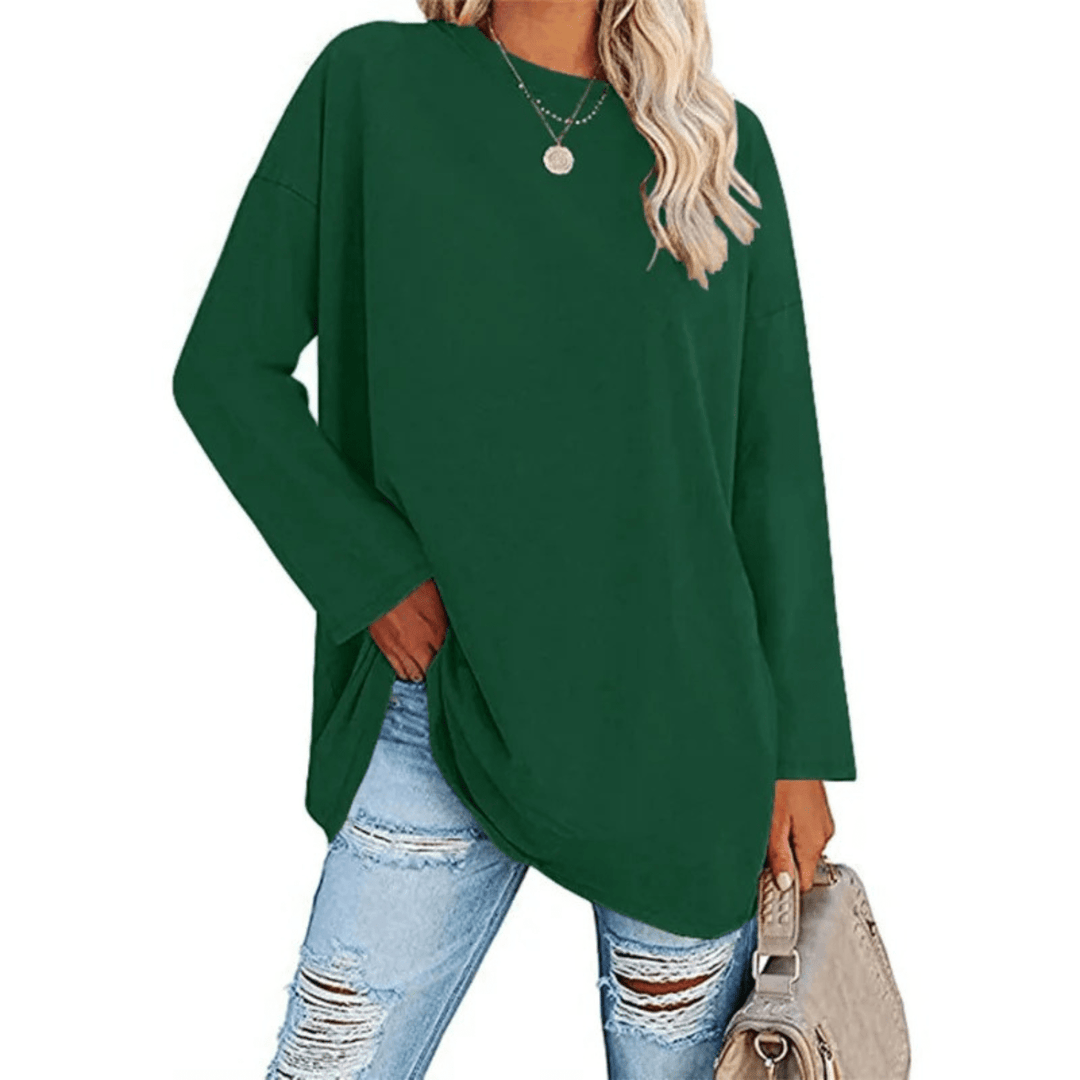 Oversized Dames Shirt – Losse Lange Top met Ronde Hals voor Lente en Dagelijks Gebruik