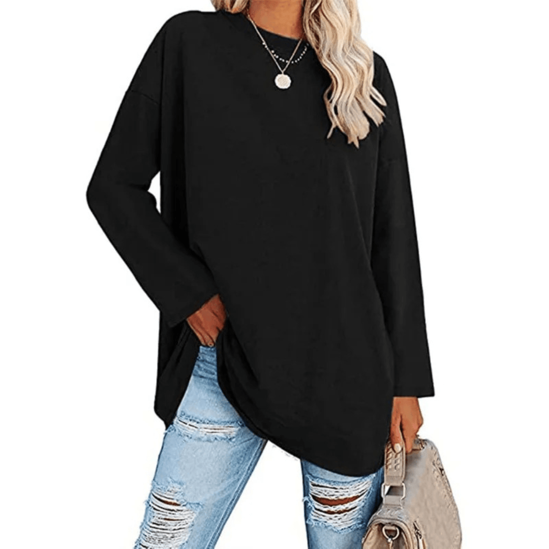 Oversized Dames Shirt – Losse Lange Top met Ronde Hals voor Lente en Dagelijks Gebruik
