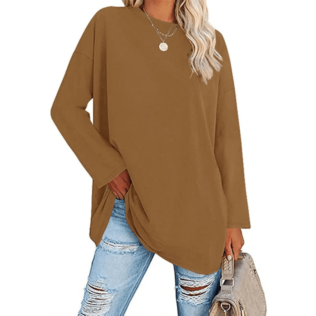 Oversized Dames Shirt – Losse Lange Top met Ronde Hals voor Lente en Dagelijks Gebruik