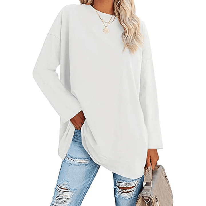 Oversized Dames Shirt – Losse Lange Top met Ronde Hals voor Lente en Dagelijks Gebruik