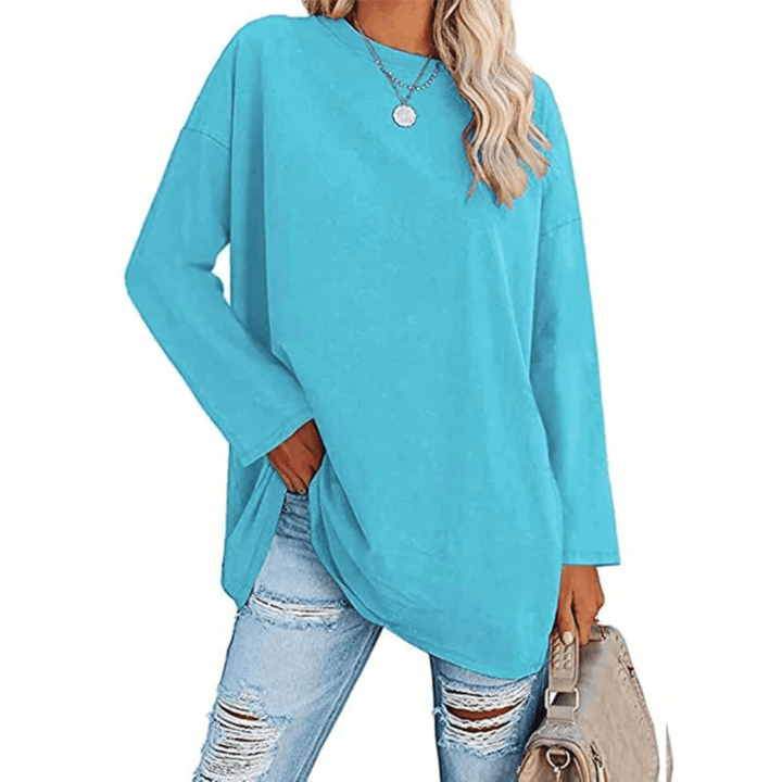 Oversized Dames Shirt – Losse Lange Top met Ronde Hals voor Lente en Dagelijks Gebruik