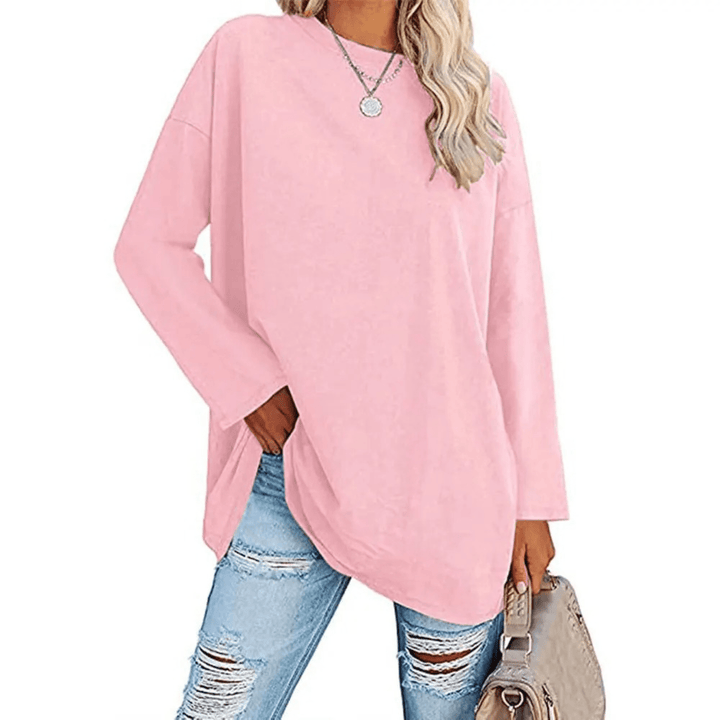 Oversized Dames Shirt – Losse Lange Top met Ronde Hals voor Lente en Dagelijks Gebruik