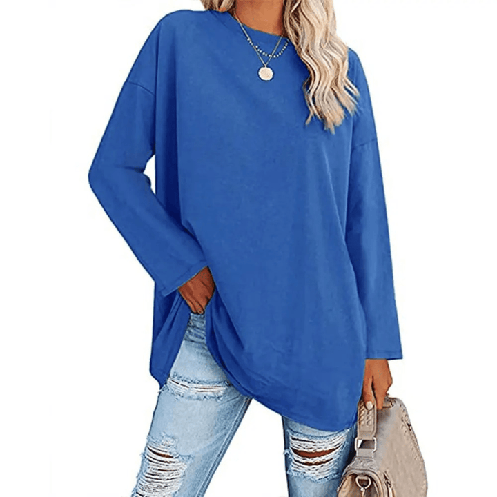 Oversized Dames Shirt – Losse Lange Top met Ronde Hals voor Lente en Dagelijks Gebruik
