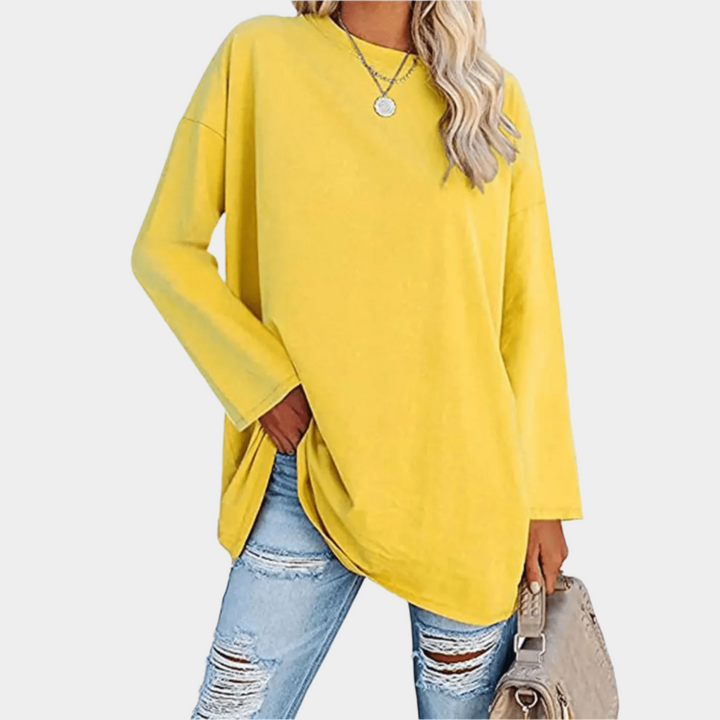 Oversized Dames Shirt – Losse Lange Top met Ronde Hals voor Lente en Dagelijks Gebruik