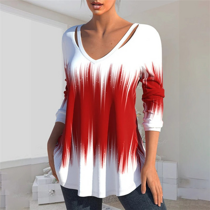 Simpel hol geprint rood dames shirt met lange mouwen