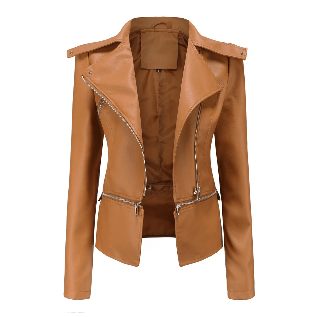 Slim Fit Leren Bikerjack voor Dames – Tussenjas voor Herfst, Casual en Dagelijks Gebruik