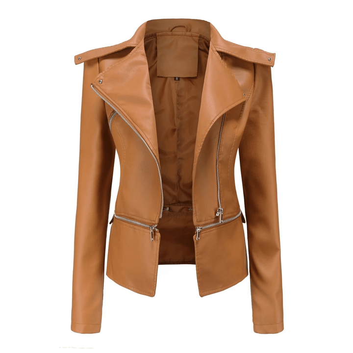 Slim Fit Leren Bikerjack voor Dames – Tussenjas voor Herfst, Casual en Dagelijks Gebruik