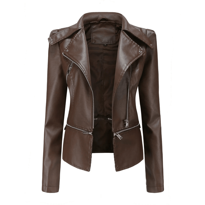 Slim Fit Leren Bikerjack voor Dames – Tussenjas voor Herfst, Casual en Dagelijks Gebruik