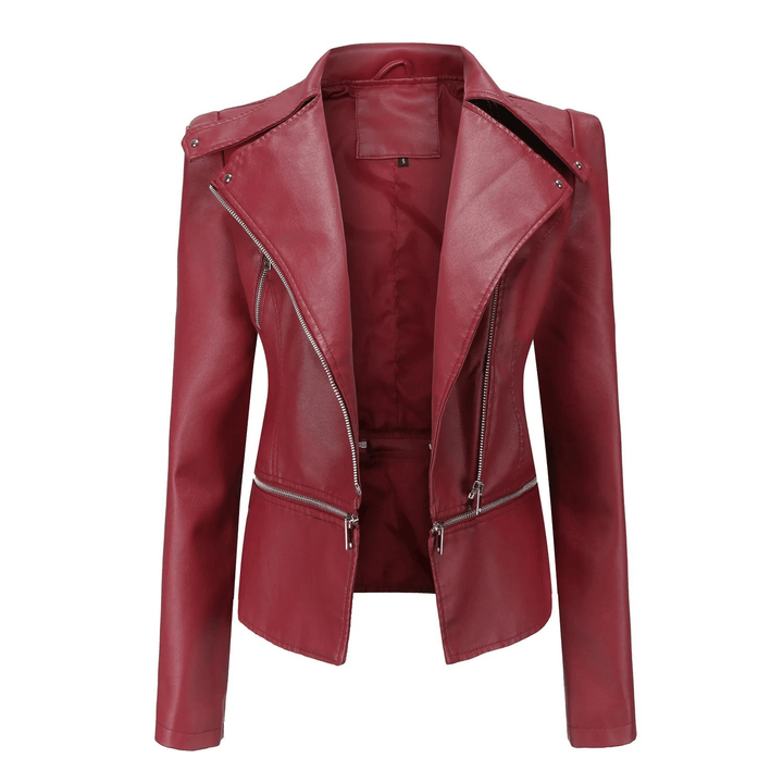Slim Fit Leren Bikerjack voor Dames – Tussenjas voor Herfst, Casual en Dagelijks Gebruik