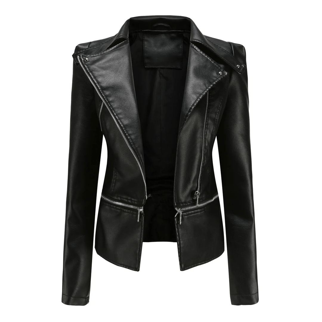 Slim Fit Leren Bikerjack voor Dames – Tussenjas voor Herfst, Casual en Dagelijks Gebruik