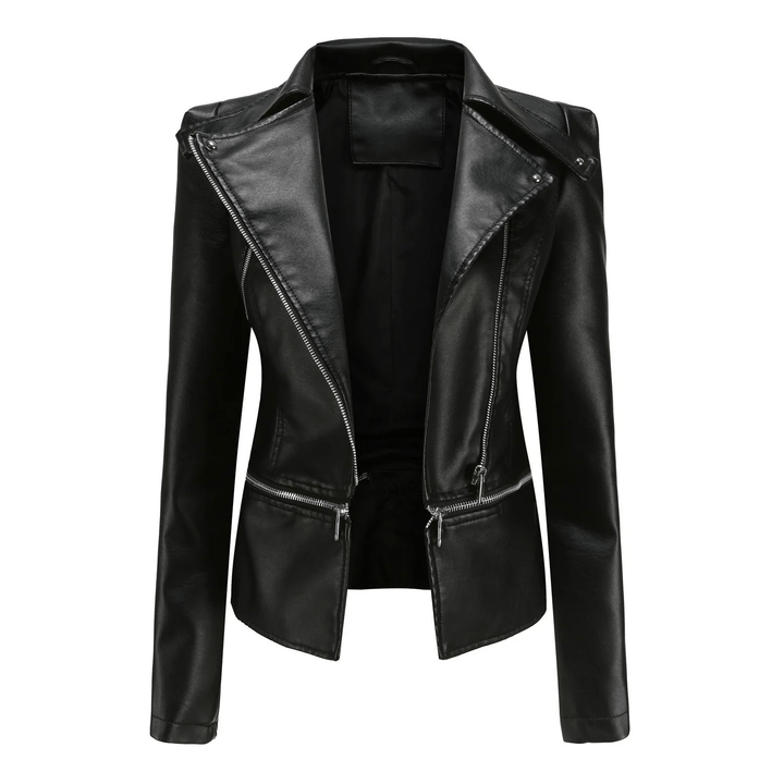 Slim Fit Leren Bikerjack voor Dames – Tussenjas voor Herfst, Casual en Dagelijks Gebruik