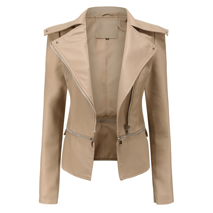 Slim Fit Leren Bikerjack voor Dames – Tussenjas voor Herfst, Casual en Dagelijks Gebruik