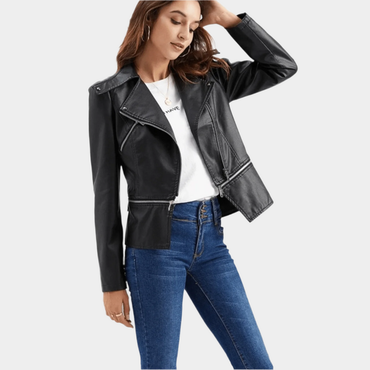 Slim Fit Leren Bikerjack voor Dames – Tussenjas voor Herfst, Casual en Dagelijks Gebruik