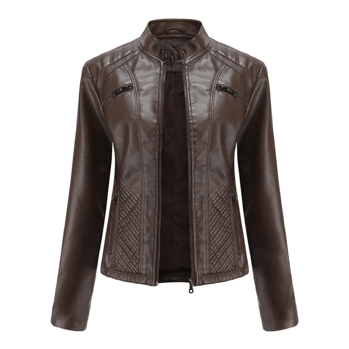 Slim Fit Leren Jack voor Dames – Bikerstijl met Opstaande Kraag voor Herfst en Casual