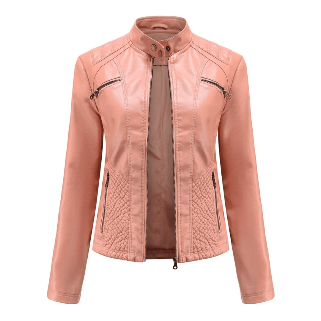 Slim Fit Leren Jack voor Dames – Bikerstijl met Opstaande Kraag voor Herfst en Casual