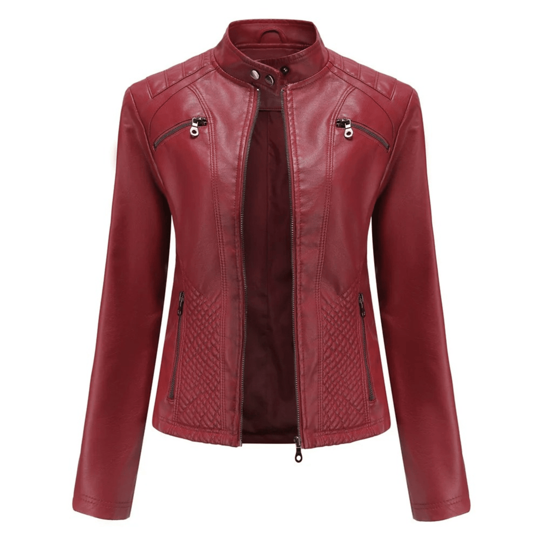 Slim Fit Leren Jack voor Dames – Bikerstijl met Opstaande Kraag voor Herfst en Casual