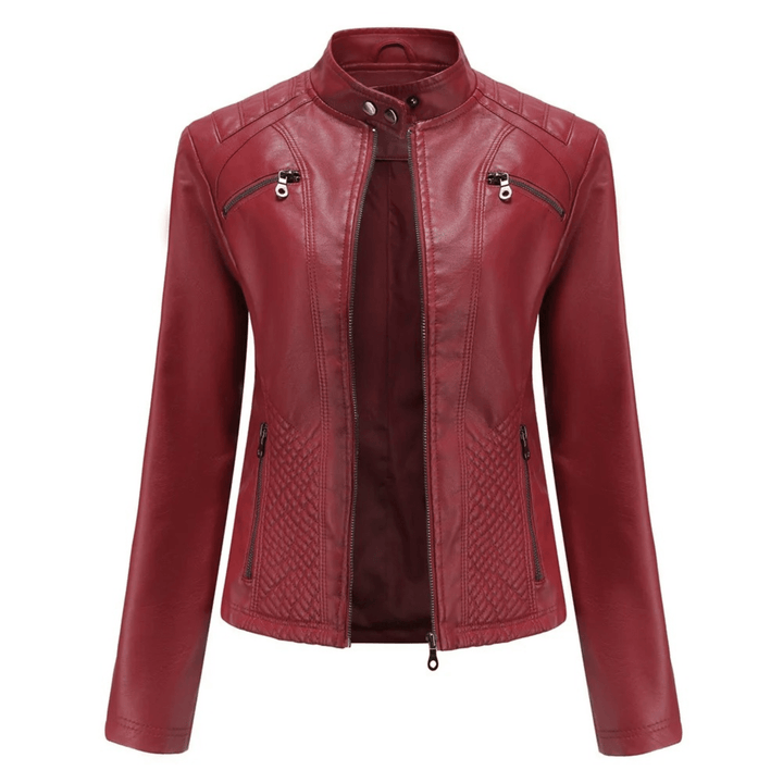 Slim Fit Leren Jack voor Dames – Bikerstijl met Opstaande Kraag voor Herfst en Casual