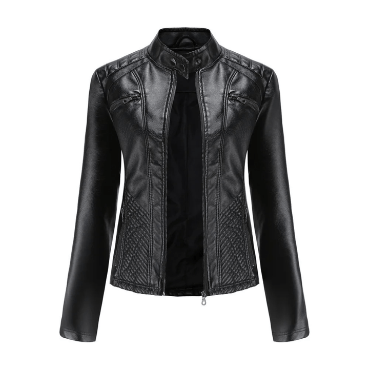 Slim Fit Leren Jack voor Dames – Bikerstijl met Opstaande Kraag voor Herfst en Casual