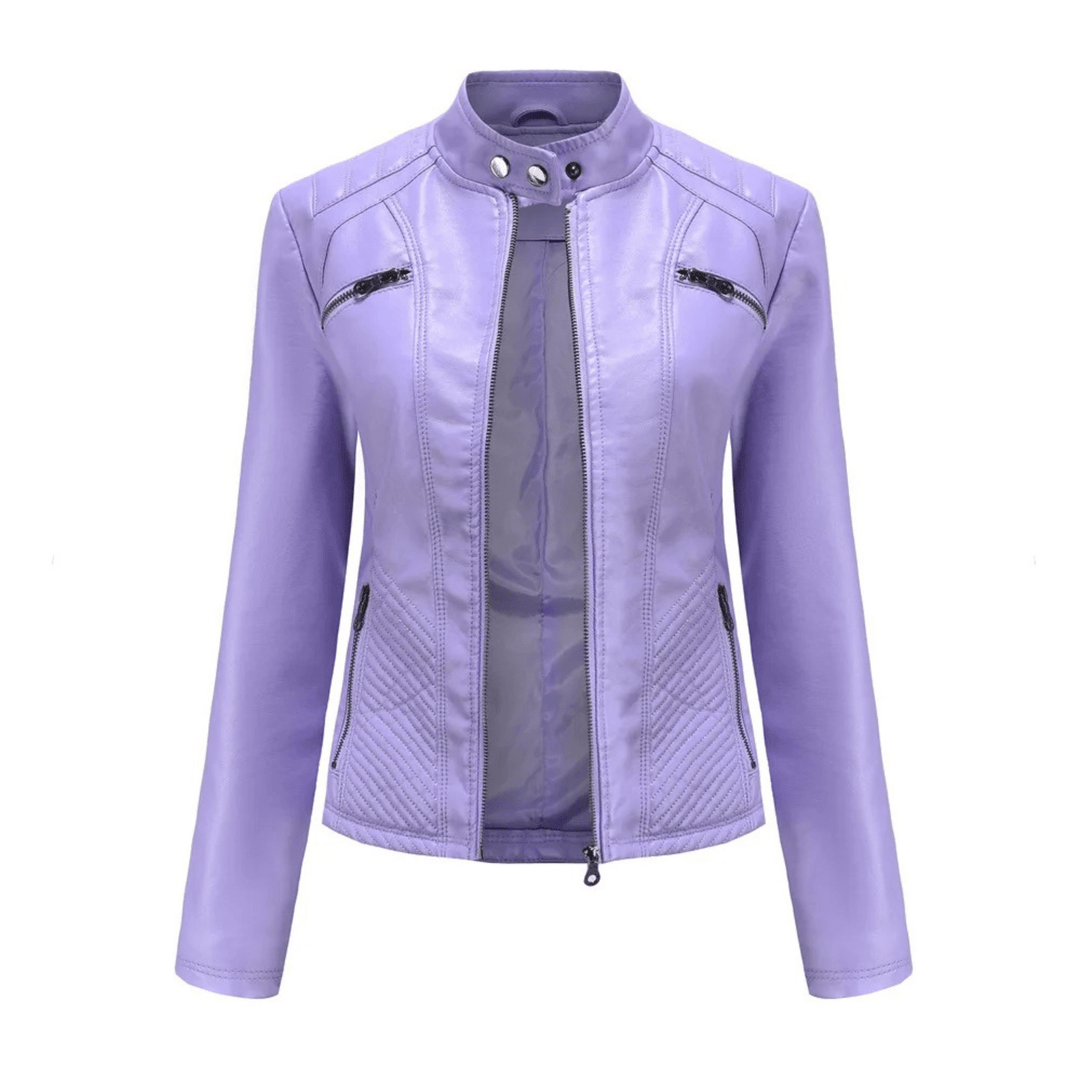 Slim Fit Leren Jack voor Dames – Bikerstijl met Opstaande Kraag voor Herfst en Casual