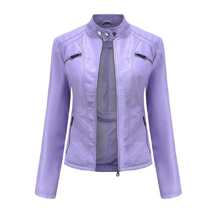 Slim Fit Leren Jack voor Dames – Bikerstijl met Opstaande Kraag voor Herfst en Casual