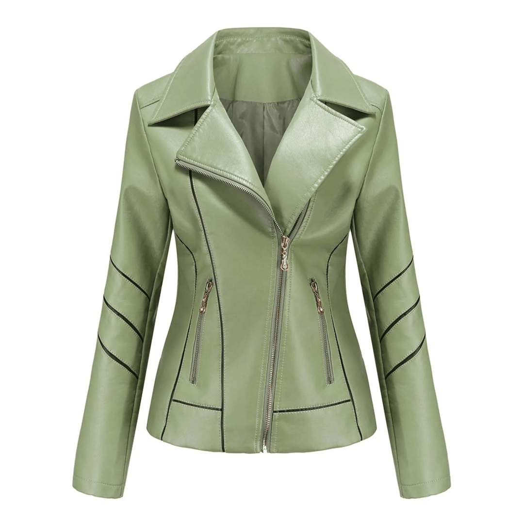 Slim Fit Leren Jasje voor Dames – Met Strepen, Perfect voor Werk of Dagelijks Gebruik