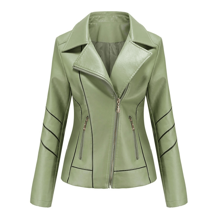 Slim Fit Leren Jasje voor Dames – Met Strepen, Perfect voor Werk of Dagelijks Gebruik