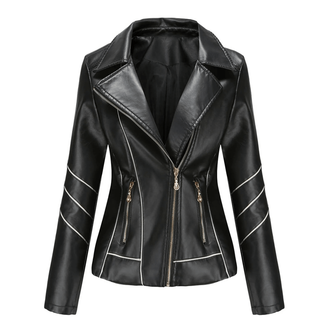 Slim Fit Leren Jasje voor Dames – Met Strepen, Perfect voor Werk of Dagelijks Gebruik