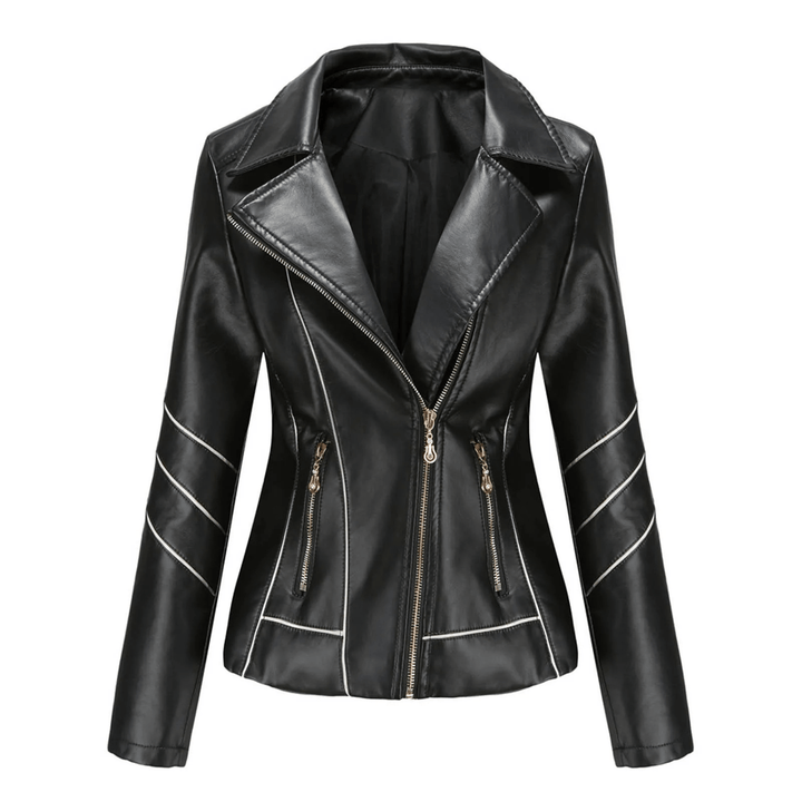 Slim Fit Leren Jasje voor Dames – Met Strepen, Perfect voor Werk of Dagelijks Gebruik