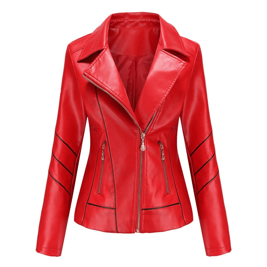 Slim Fit Leren Jasje voor Dames – Met Strepen, Perfect voor Werk of Dagelijks Gebruik